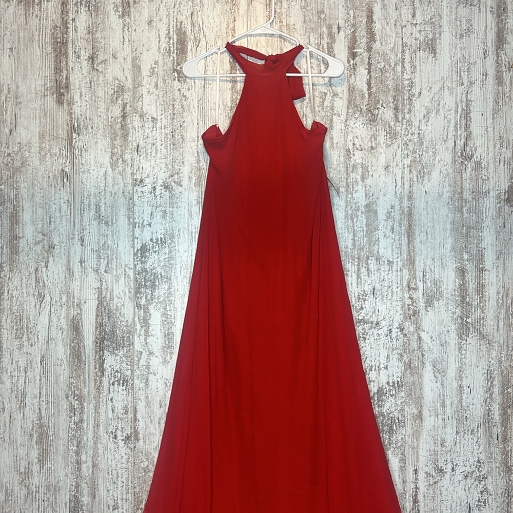 Halston Lizza Chiffon Halter Silk Gown Red Size 14 NWT - Picture 5 of 13
